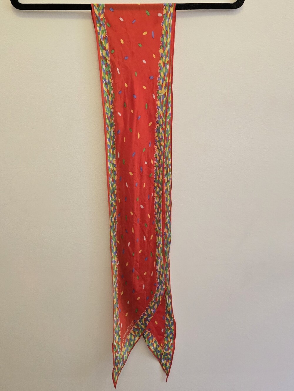 3/$30 Vintage Monique Martin Multicolor Thin Tapered Silk Scarf